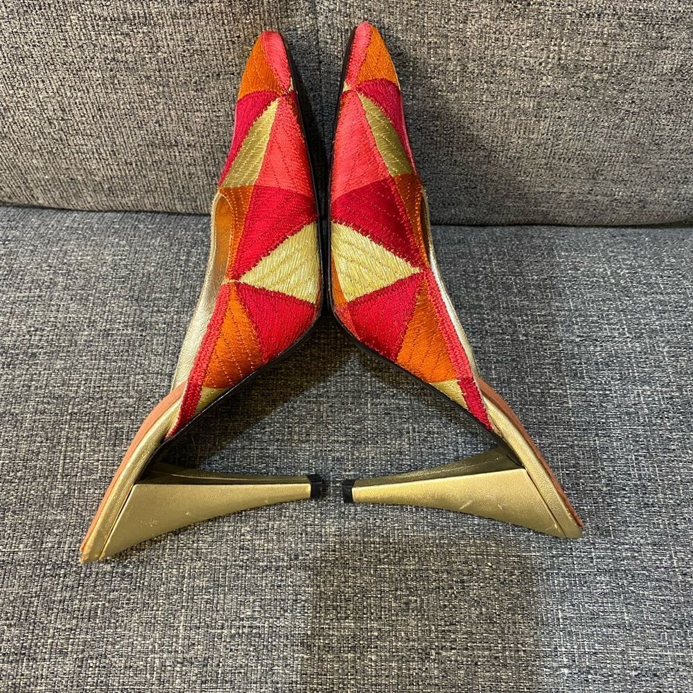 Fendi Red and Gold Geometric Mules - Picture 6 of 11